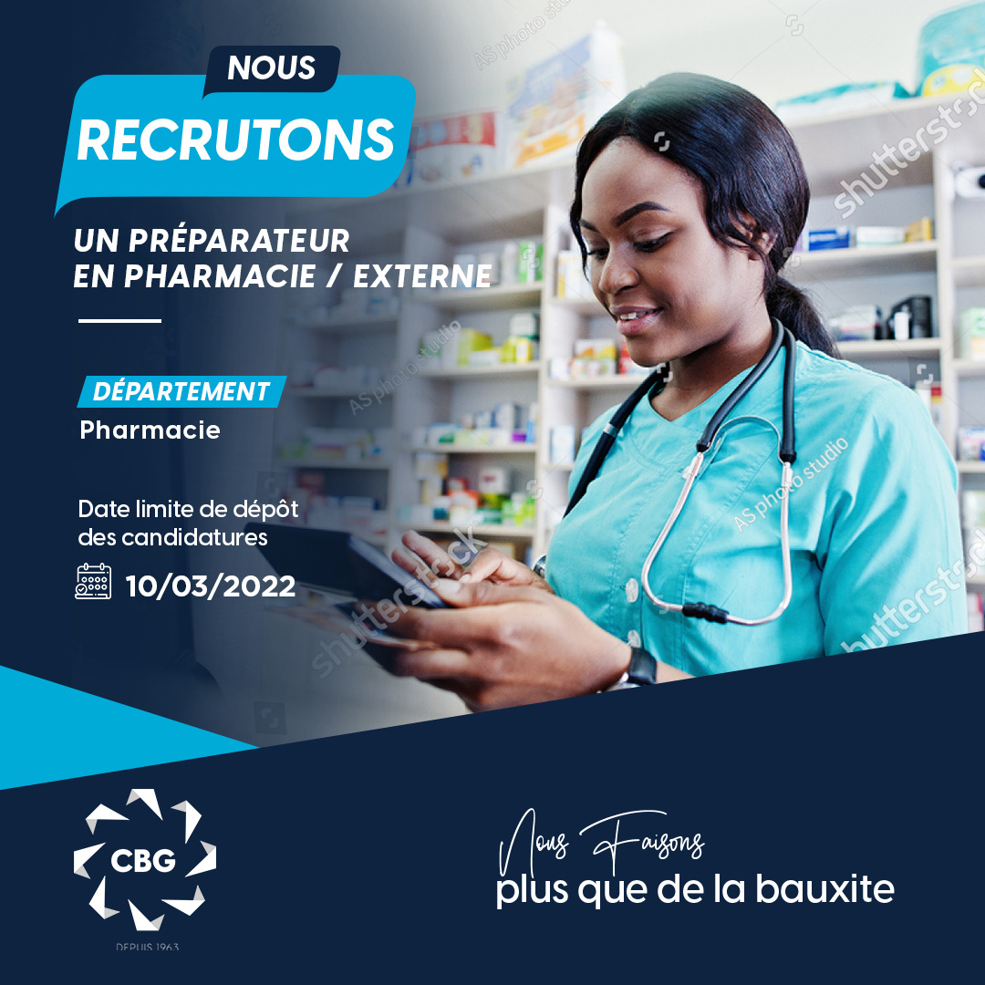 La Compagnie des Bauxites de Guinée, un leader mondial de l’industrie de la bauxite, veut recruter un (1) reparateur en pharmacie/externe Ci